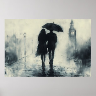 Poster Promenade romantique sous la pluie sous Big Ben