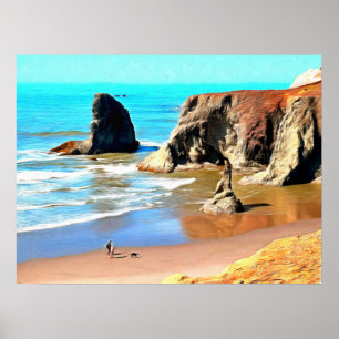 Poster Promenade sur la plage avec un chien à Face Rock P