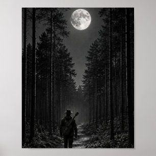 Poster Promeneur de la forêt de pins au clair de lune ave