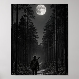Poster Promeneur de la forêt de pins au clair de lune ave