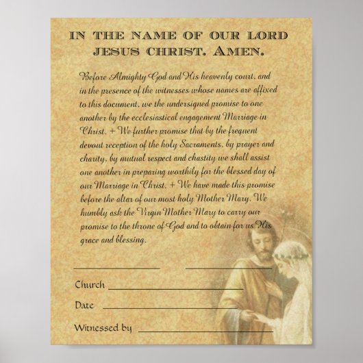 Poster Promesse du Fiançailles Mariage catholique (Devant)