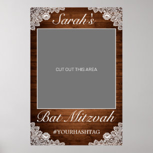 Poster Prop photo Bat mitzvah en bois rustique et dentell