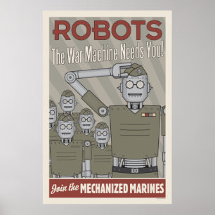 Poster Propagande vintage de militaires de robot de style