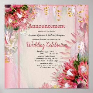 Poster Protea Fuchsia avec Blush & Gold Faire-part