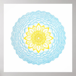 Poster Protection jaune bleu Mandala Géométrique