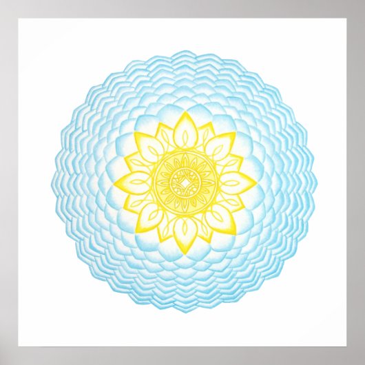 Poster Protection jaune bleu Mandala Géométrique (Devant)