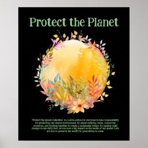Poster PROTÉGER LA PLANÈTE SAUVER EARTH Eco Green Art