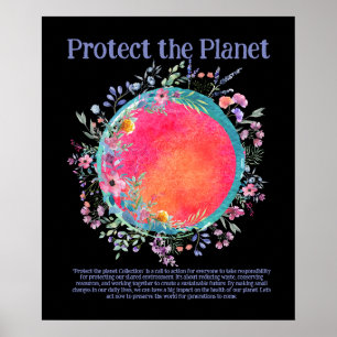 Poster PROTÉGER LA PLANÈTE SAVE EARTH Jour des terres Art