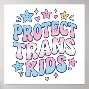 Poster Protéger les enfants trans Kawaii Stars Retro Prid