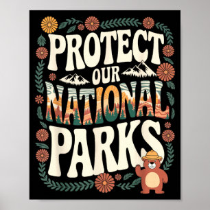 Poster Protéger les parcs nationaux pêche rétro nature