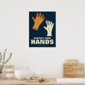 Poster Protégez vos mains Rétro sécurité au travail (Cuisine)