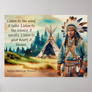 Poster Proverbe amérindien Écouter le vent