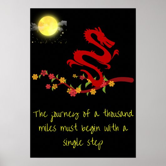 Poster Proverbe Chinois - Dragon, Lune, Fleur (Devant)