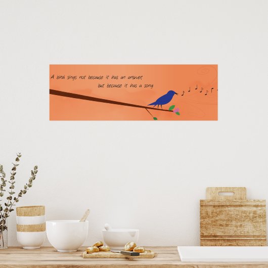 Poster Proverbe chinois - Un oiseau chante (Cuisine)