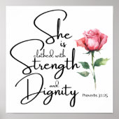 Poster Proverbes 31:25 Elle est habillée Bible Verse Fleu (Devant)