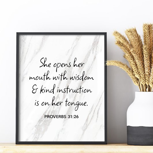 Poster Proverbes 31:26 Bible Verse Marble Glam