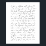 Poster Proverbes 31 Script<br><div class="desc">Elle est habillée de force et de dignité...  Proverbes 31 Script féminin</div>