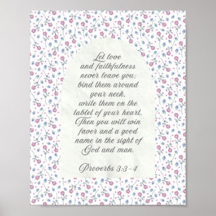 Poster Proverbes 3:3–4 Écriture florale