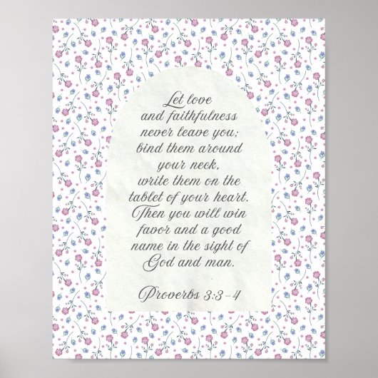 Poster Proverbes 3:3–4 Écriture florale (Devant)