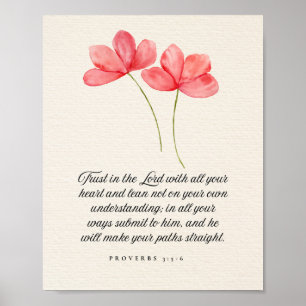 Poster Proverbes 3:5–6 Fleurs roses Confiance dans le Sei