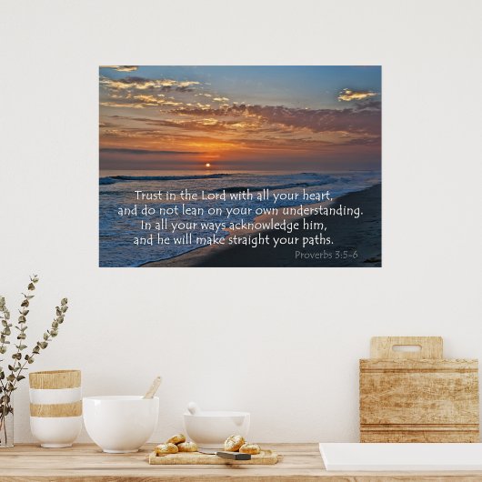 Poster Proverbes Ocean Sunset 3:5-6 (Cuisine)