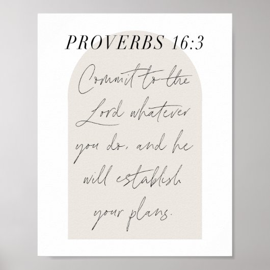 Poster Proverbs 16:3 Minimal Boho Beige Arch Script (Devant)