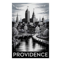 Providence Rhode Island Gravure sur bois Noir et B