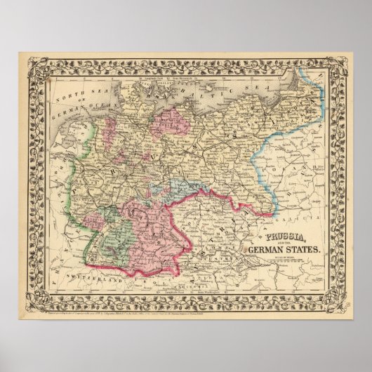 Poster Prusse, États allemands Carte par Mitchell (Devant)