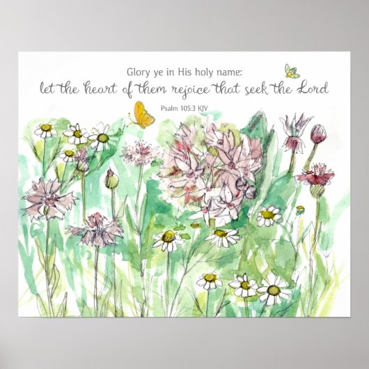 Poster Psalm 105 Scripture Pink Flowers Christian Art (Devant)