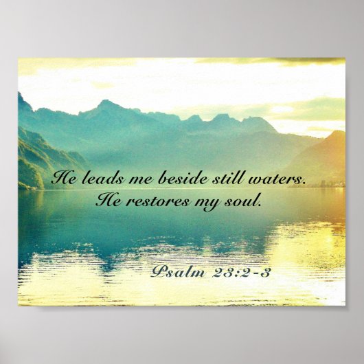Poster Psalm 23 2-3 He leads me beside still waters (Devant)