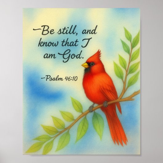 Poster Psalm 46:10 Be Still Red Cardinal Scripture Nature (Devant)