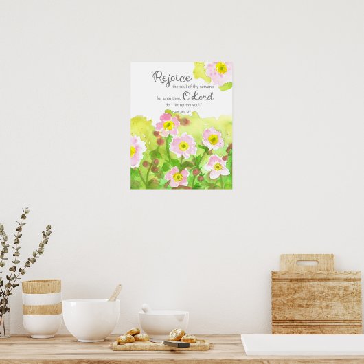Poster Psalm 86 Scripture Bible Verse Pink Flowers (Cuisine)