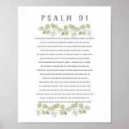Poster Psalm 91 Olive Green Eucalyptus Leaves Bible Art