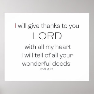Poster Psalm 9,  I will give thanks to you LORD,