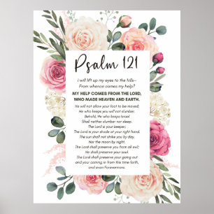 Poster Psaume 121 Je lèverai mes yeux Bible florale