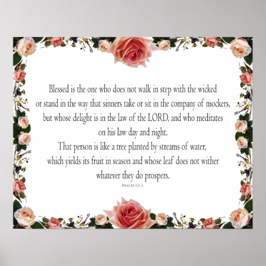 Poster Psaume 1 avec Flower Borders (Devant)