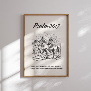 Poster Psaume 20:7 Équitation à cheval noir et blanc