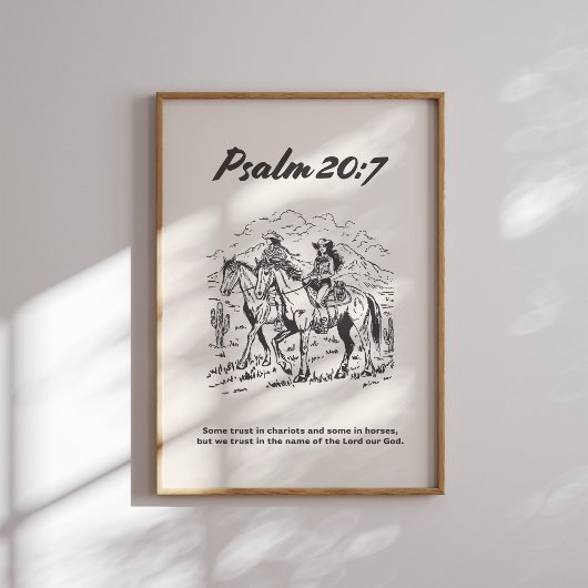 Poster Psaume 20:7 Équitation à cheval noir et blanc