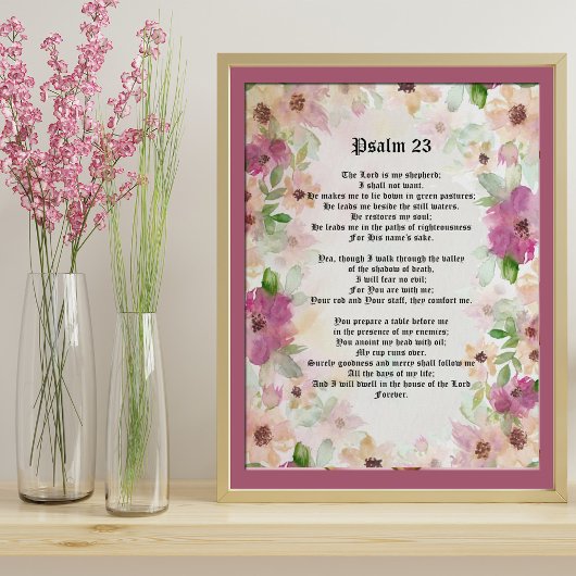 Poster Psaume 23 Bible Écriture Texte Aquarelle Fleurs