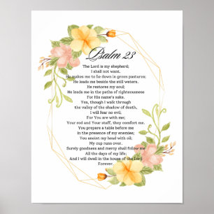 Poster Psaume 23 Écriture Bible Cadre Floral Jaune