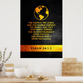Poster Psaume 24:1-2 Verse de la Bible (Cuisine)
