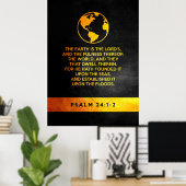 Poster Psaume 24:1-2 Verse de la Bible (Bureau à domicile)