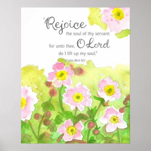Poster Psaume 86 Écriture Biblique Fleurs Roses (Devant)