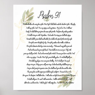 Poster Psaume 91 Bible Art Soft Green Feuille Christian