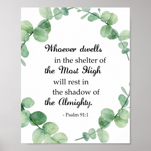 Poster Psaume 91 Bible chrétienne Verse Eucalyptus Wreath (Devant)