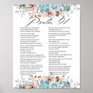 Poster Psaume 91 Bible Écriture Florale
