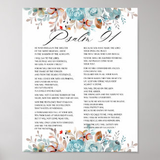 Poster Psaume 91 Bible Écriture Florale