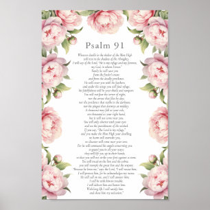 Poster Psaume 91 Écriture Bible Verse Floral Blush