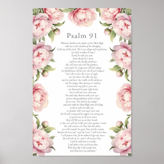 Poster Psaume 91 Écriture Bible Verse Floral Blush (Devant)