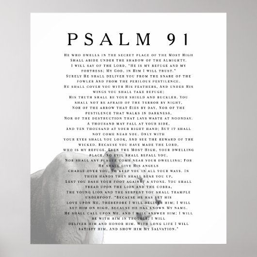 Poster Psaume 91 Lion Bible chrétienne Verse Art (Devant)